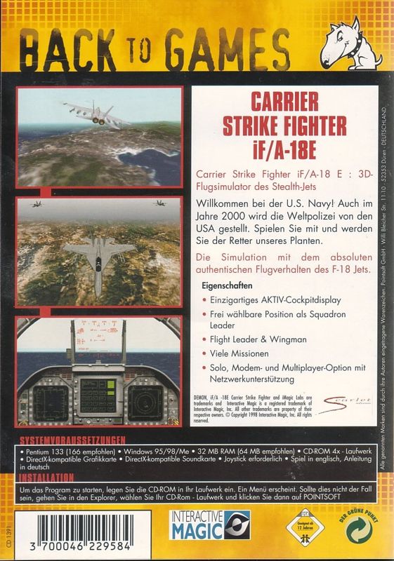 Back Cover for iF/A-18E Carrier Strike Fighter (Windows) (Back to Games release)