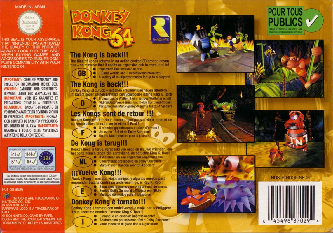 Back Cover for Donkey Kong 64 (Nintendo 64)