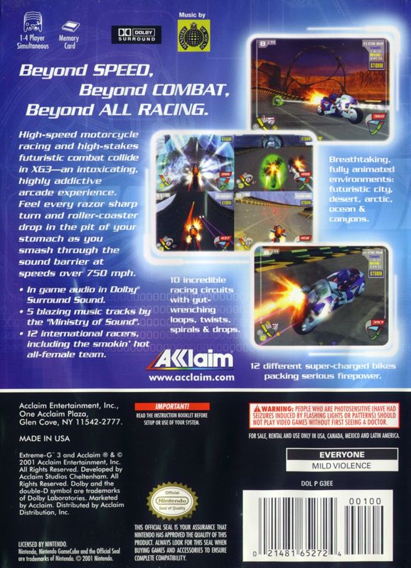 Back Cover for XGIII: Extreme G Racing (GameCube)