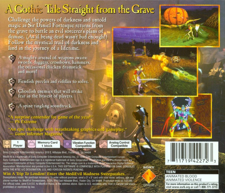 Back Cover for MediEvil (PlayStation)