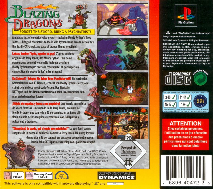 Back Cover for Blazing Dragons (PlayStation)