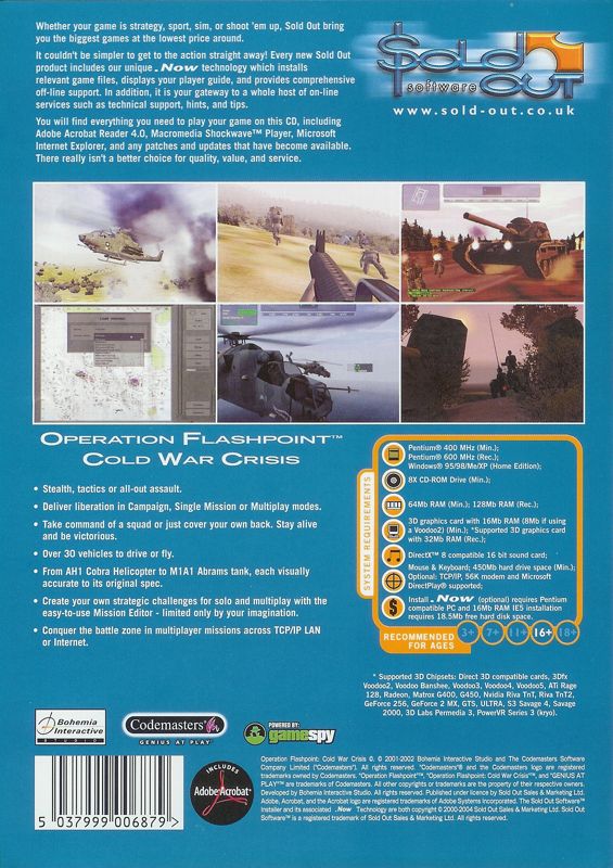 Back Cover for Operation Flashpoint: Cold War Crisis (Windows) (Sold Out Software release)