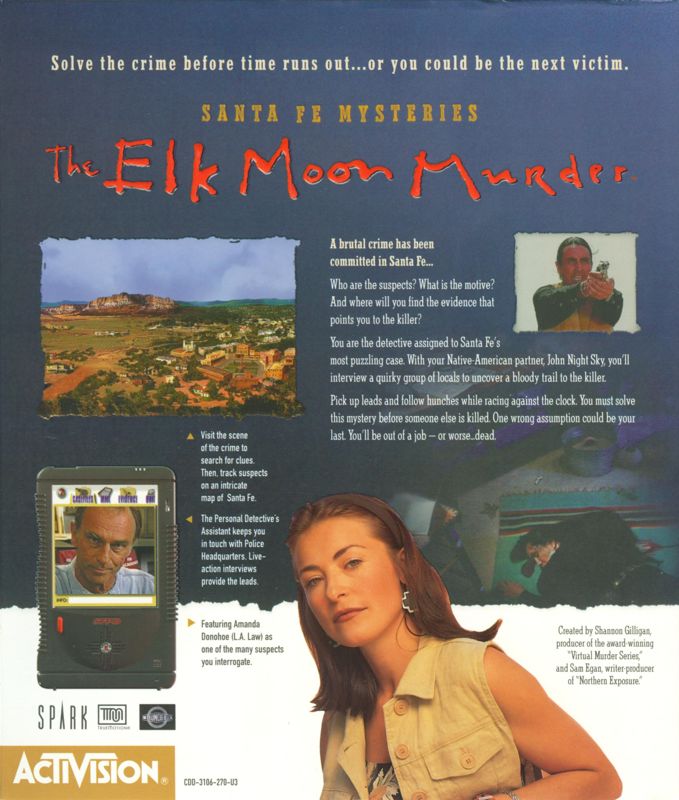 Back Cover for Santa Fe Mysteries: The Elk Moon Murder (DOS and Macintosh and Windows)