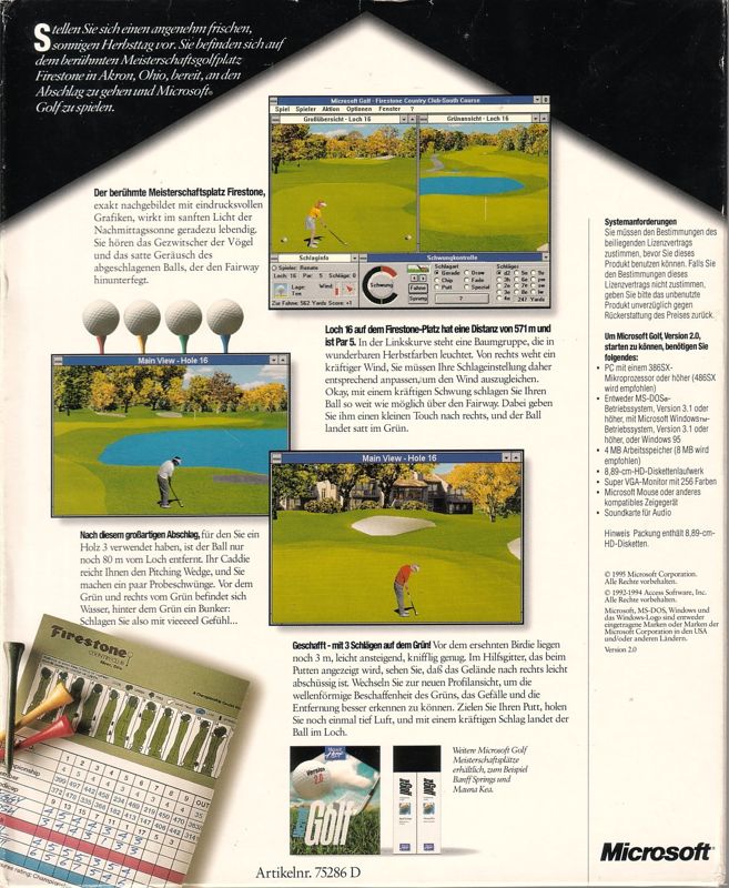 Back Cover for Microsoft Golf 2.0 (Windows and Windows 3.x)