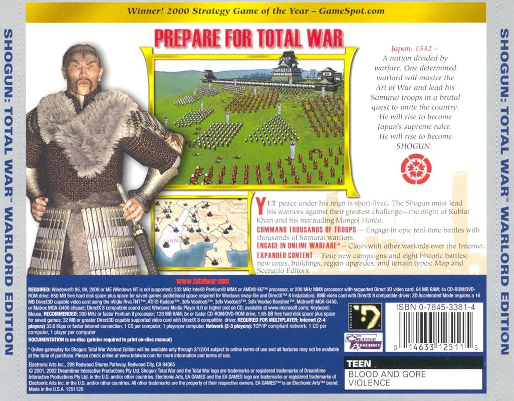 Back Cover for Shogun: Total War - Warlord Edition (Windows)