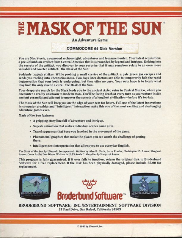 Back Cover for The Mask of the Sun (Commodore 64)
