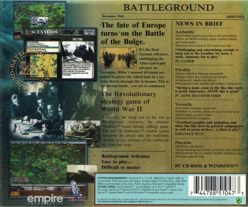 Other for Battleground: Ardennes (Windows and Windows 3.x): Jewel Case - Back