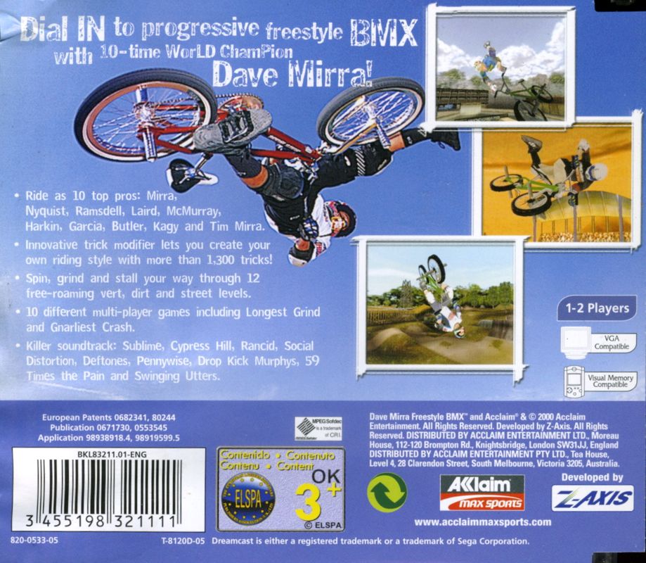 Back Cover for Dave Mirra Freestyle BMX (Dreamcast)