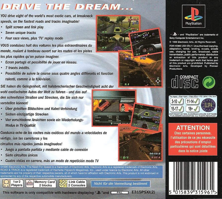 Back Cover for The Need for Speed (PlayStation)