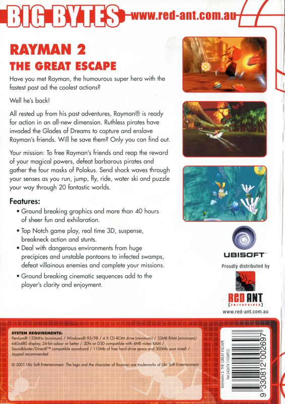 Back Cover for Rayman 2: The Great Escape (Windows) (Big Bytes release)