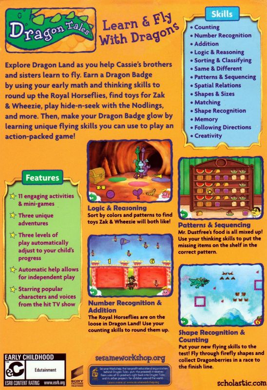 Back Cover for Dragon Tales: Learn & Fly With Dragons (Macintosh and Windows)