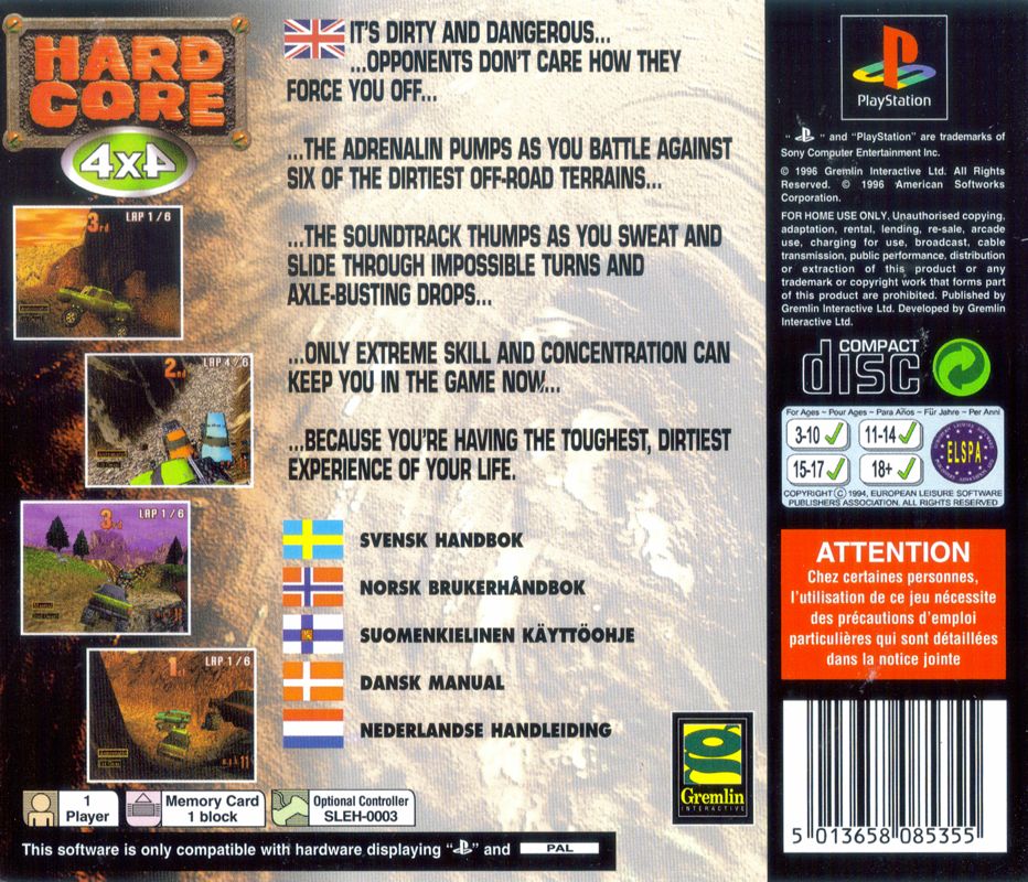 Back Cover for TNN Motor Sports Hardcore 4x4 (PlayStation)