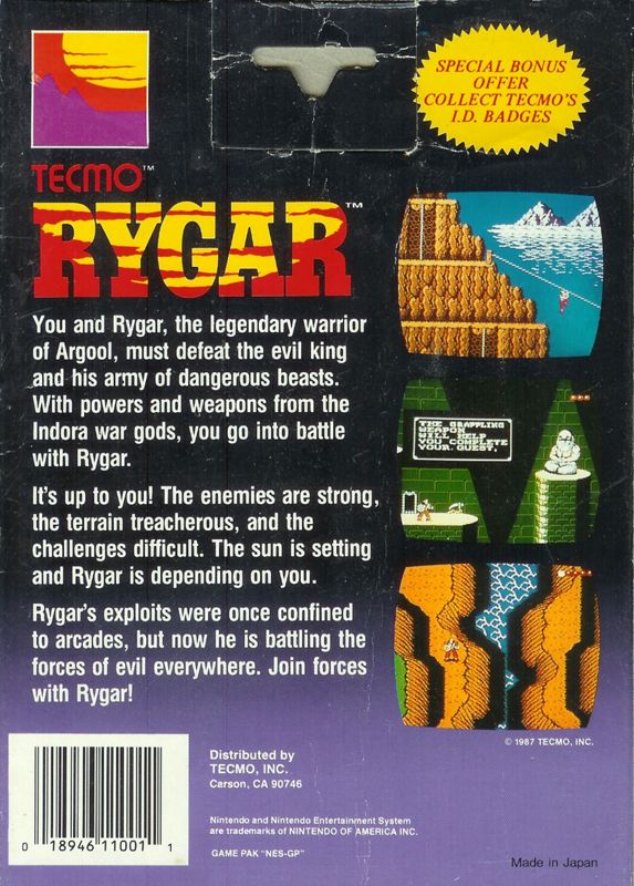 Back Cover for Rygar (NES)