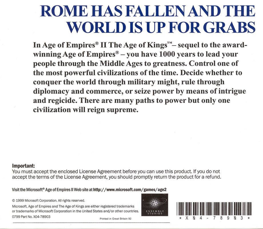 Other for Age of Empires II: The Age of Kings (Windows): Jewel Case - Back