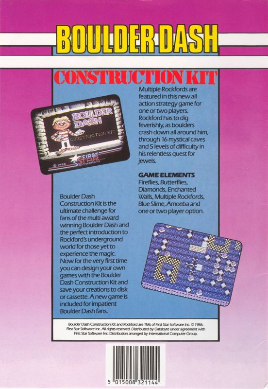 Back Cover for Boulder Dash: Construction Kit (Commodore 64)