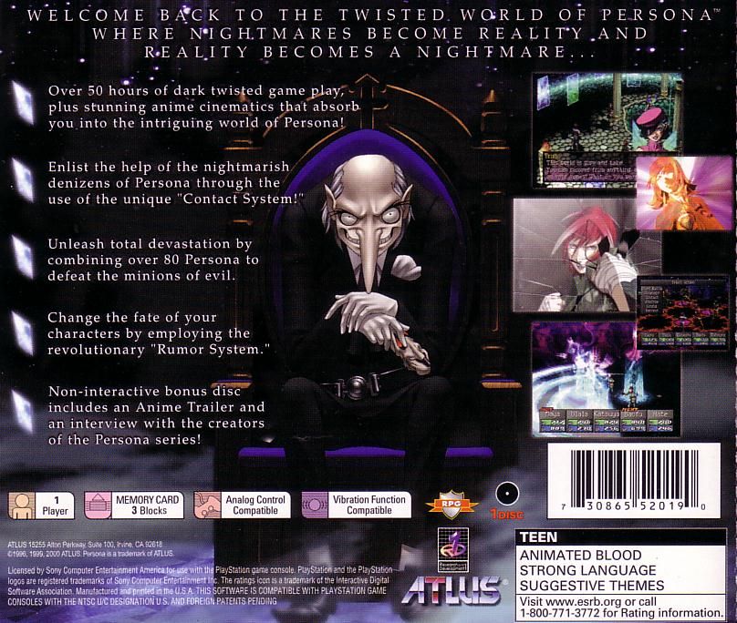 Back Cover for Persona 2: Eternal Punishment (PlayStation)