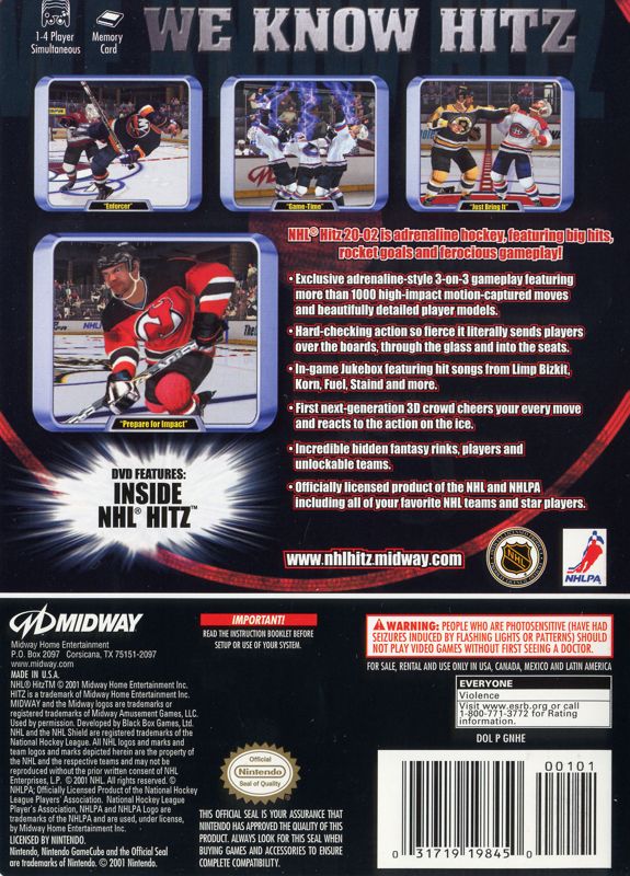 Back Cover for NHL Hitz 20-02 (GameCube)