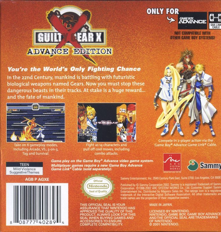 Back Cover for Guilty Gear X (Game Boy Advance)