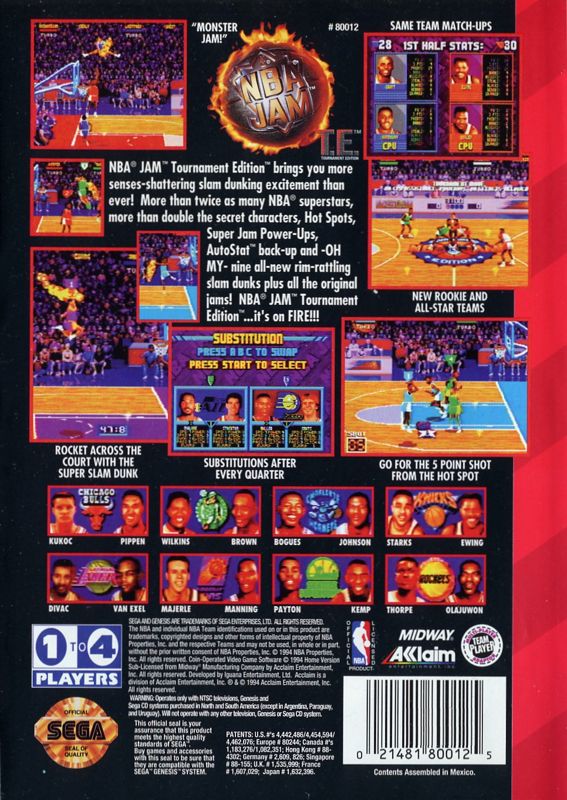 Nba Jam Tournament Edition Cover Or Packaging Material Mobygames