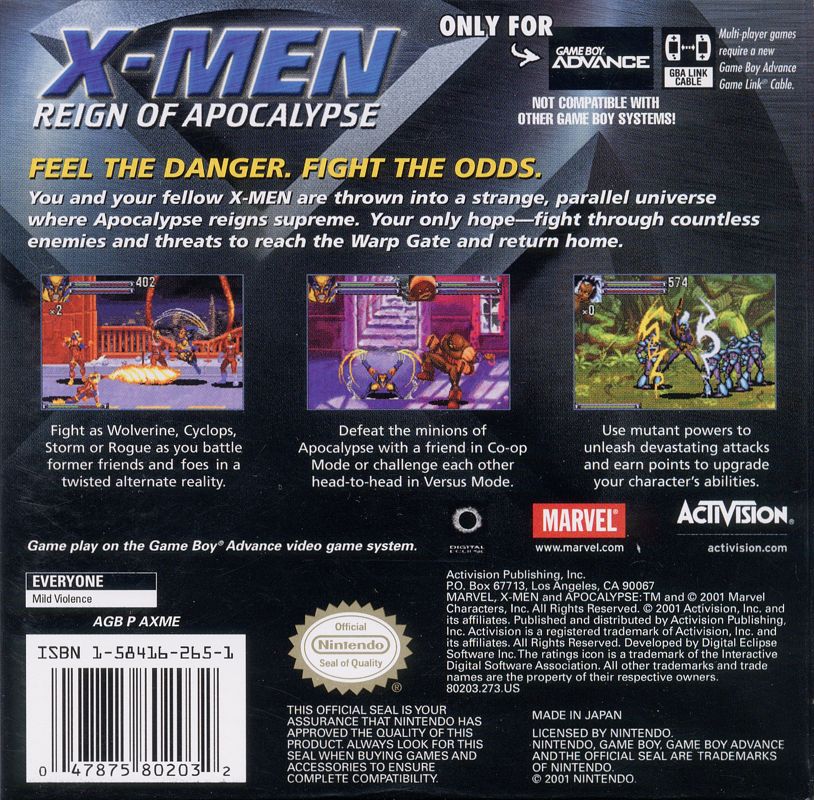 Back Cover for X-Men: Reign of Apocalypse (Game Boy Advance)