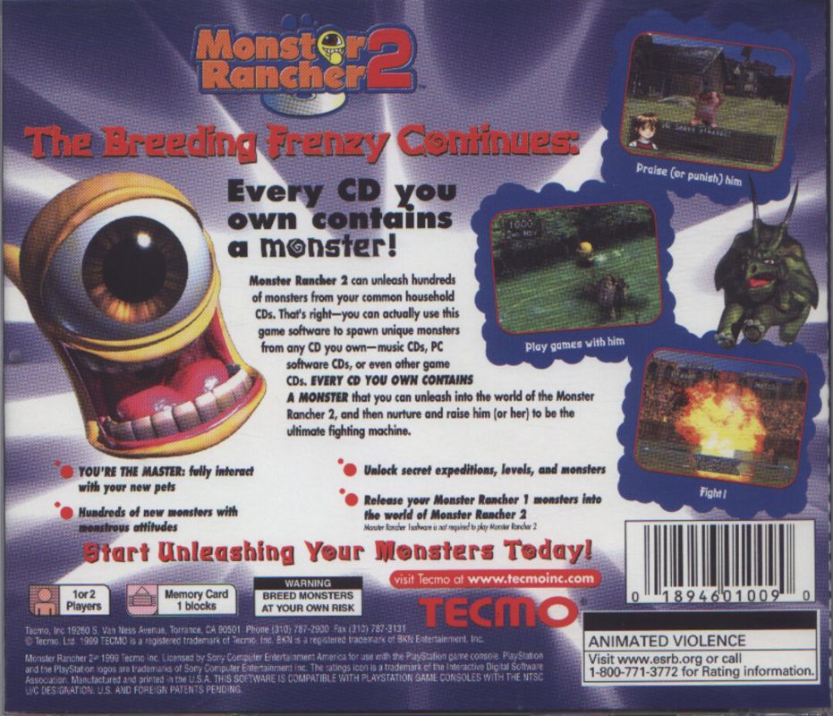 Back Cover for Monster Rancher 2 (PlayStation)