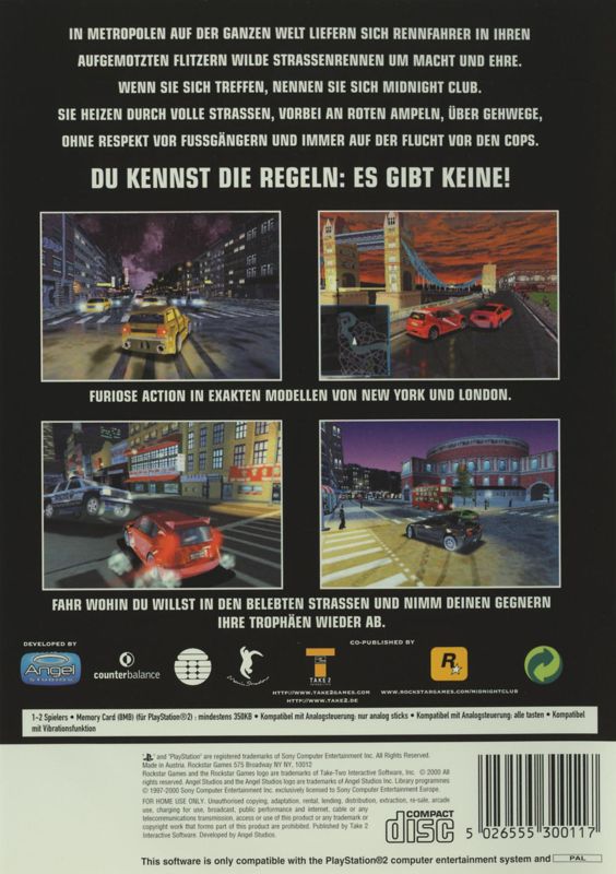 Back Cover for Midnight Club: Street Racing (PlayStation 2)