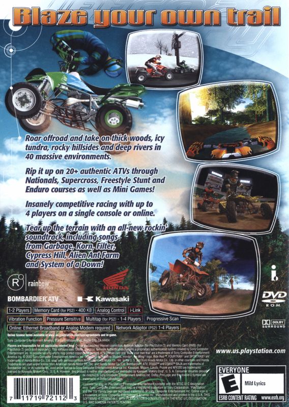 Back Cover for ATV Offroad Fury 2 (PlayStation 2) (Greatest Hits release)