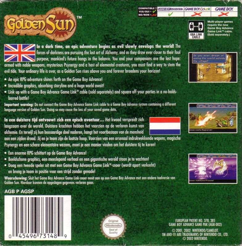 Back Cover for Golden Sun (Game Boy Advance)