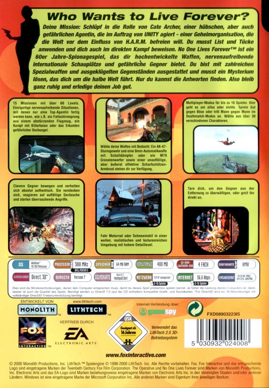 Back Cover for The Operative: No One Lives Forever (Windows)