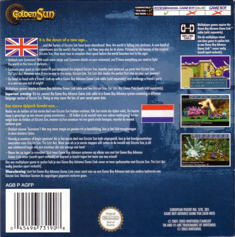 Back Cover for Golden Sun: The Lost Age (Game Boy Advance)