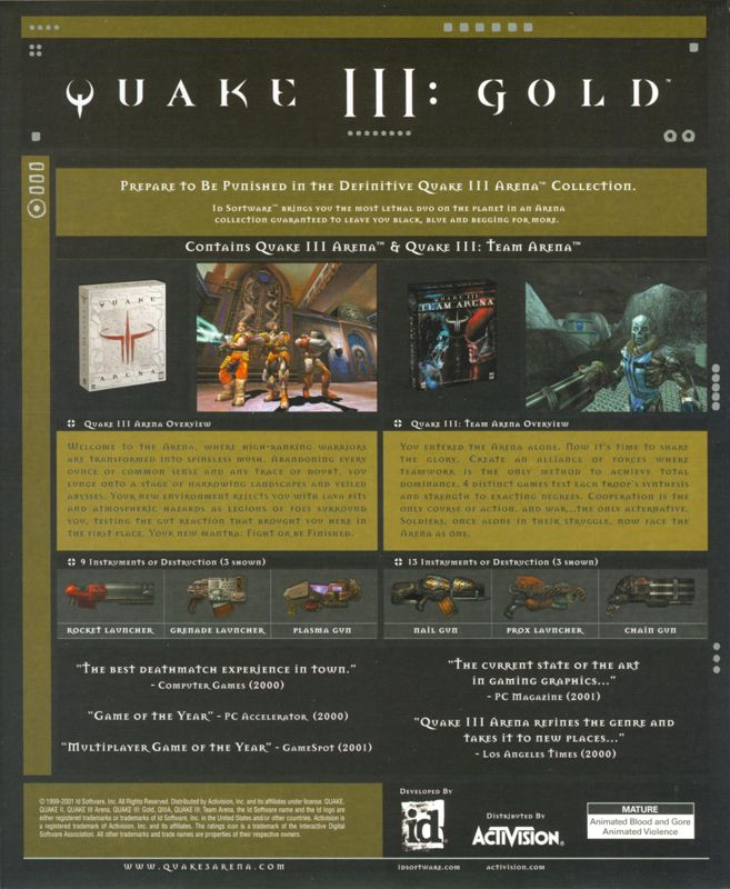 Back Cover for Quake III: Gold (Macintosh and Windows)