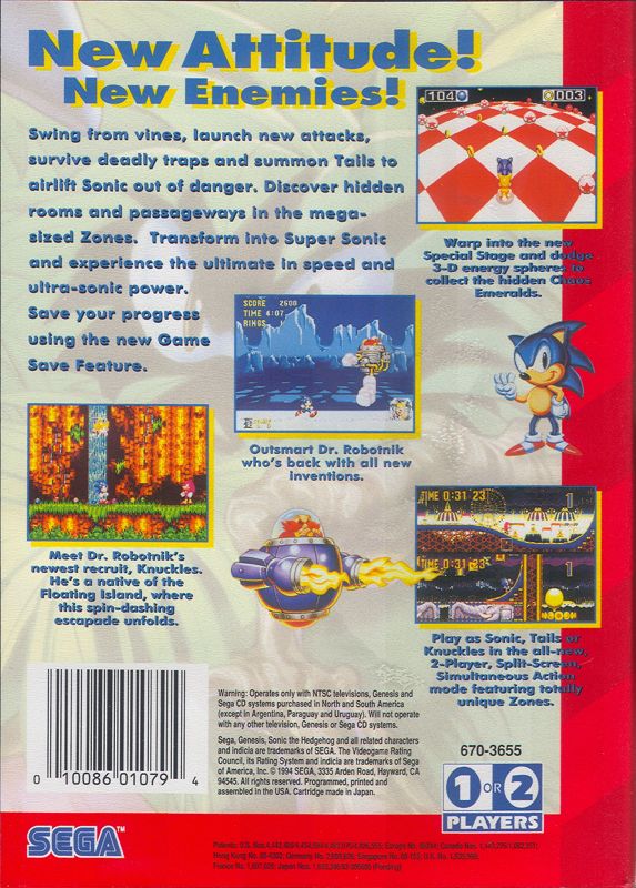 Back Cover for Sonic the Hedgehog 3 (Genesis)