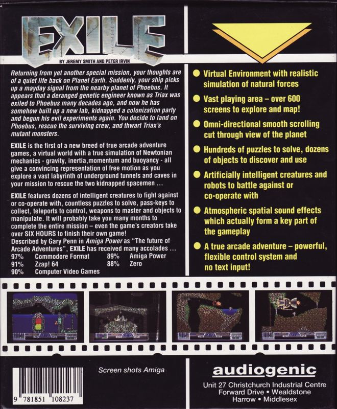 Back Cover for Exile (Atari ST)