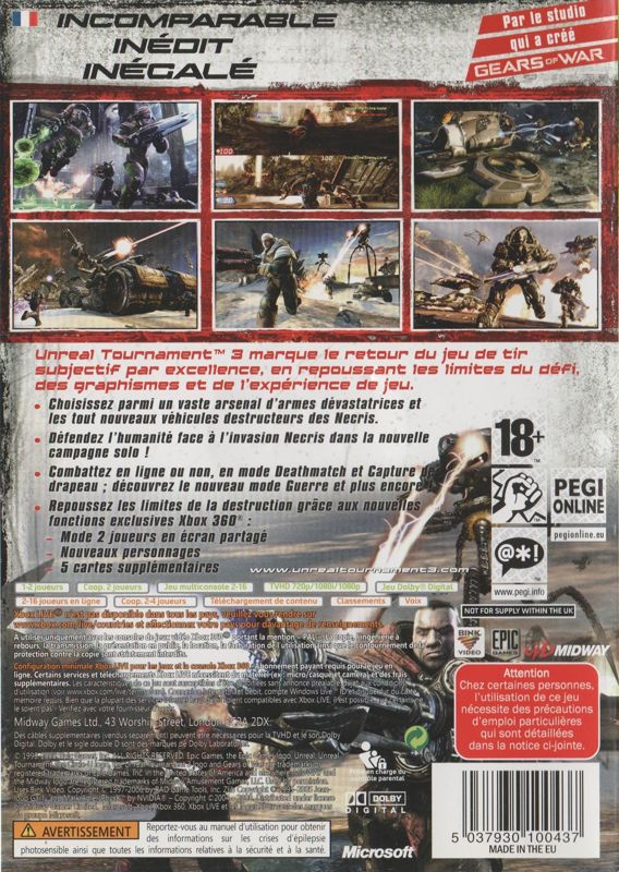 Back Cover for Unreal Tournament III (Xbox 360)