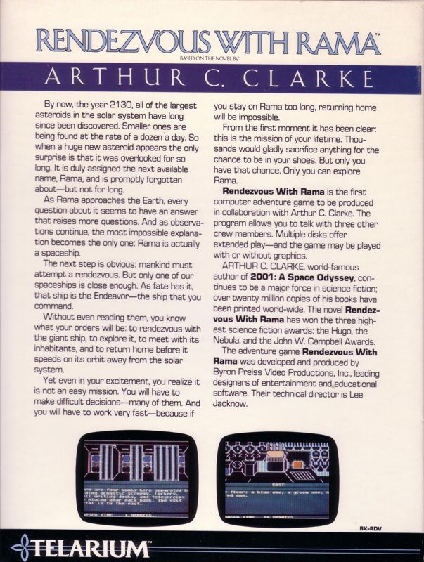 Back Cover for Rendezvous with Rama (Apple II)