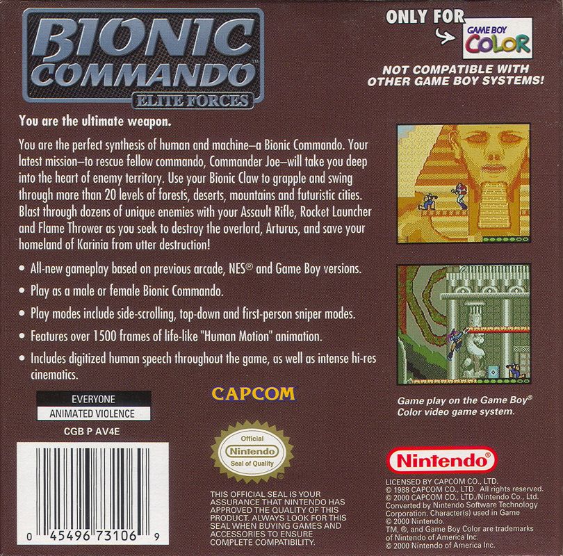 Back Cover for Bionic Commando: Elite Forces (Game Boy Color)