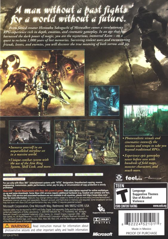 Back Cover for Lost Odyssey (Xbox 360)