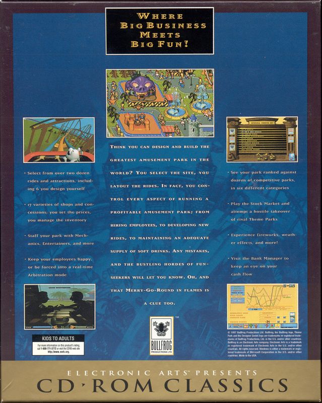 Back Cover for Theme Park (DOS) (Electronic Arts CD-ROM Classics release)