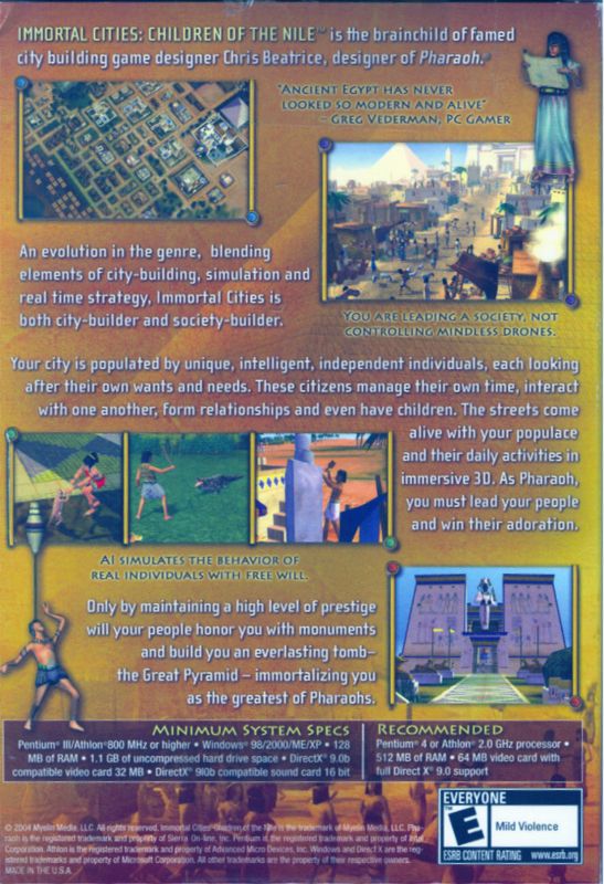 Back Cover for Immortal Cities: Children of the Nile (Windows)