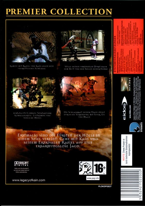 Back Cover for Legacy of Kain: Defiance (Windows) (Eidos Premier Collection release)