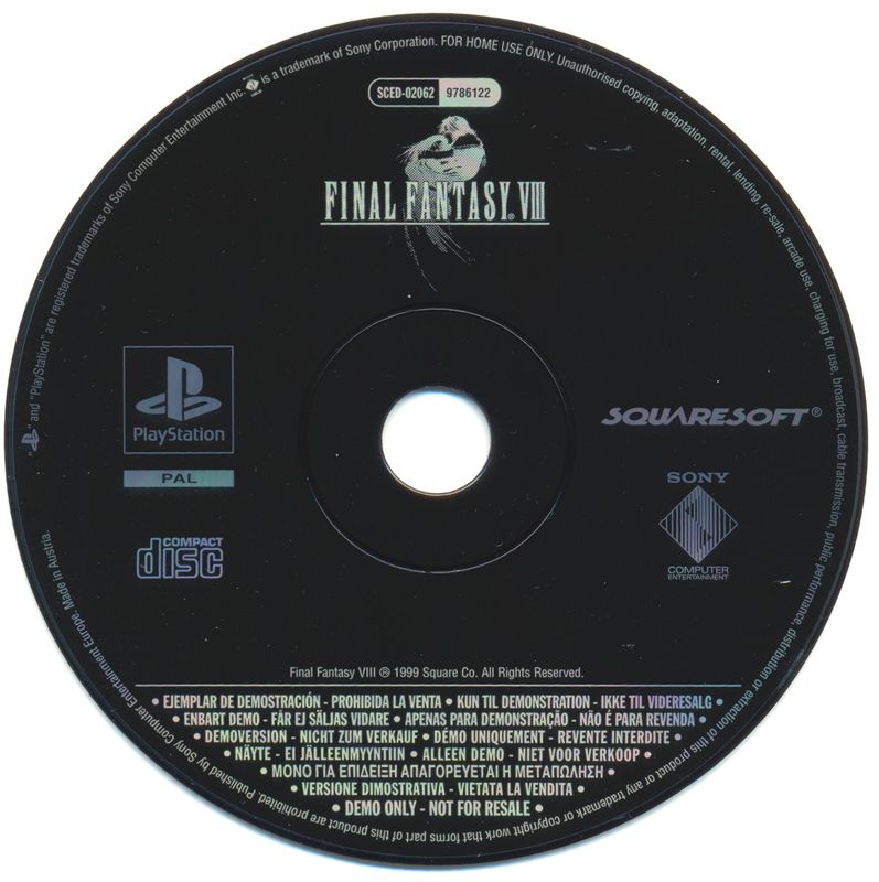 Media for Final Fantasy VII (PlayStation) (Platinum release): <moby game="Final Fantasy VIII">Final Fantasy VIII</moby> demo disc