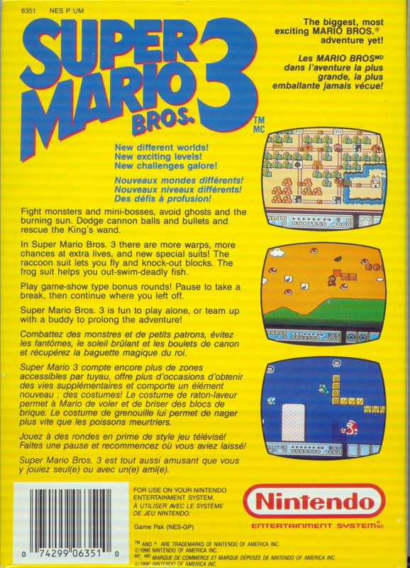 Back Cover for Super Mario Bros. 3 (NES)