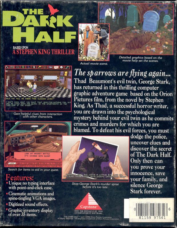 Back Cover for The Dark Half (DOS)