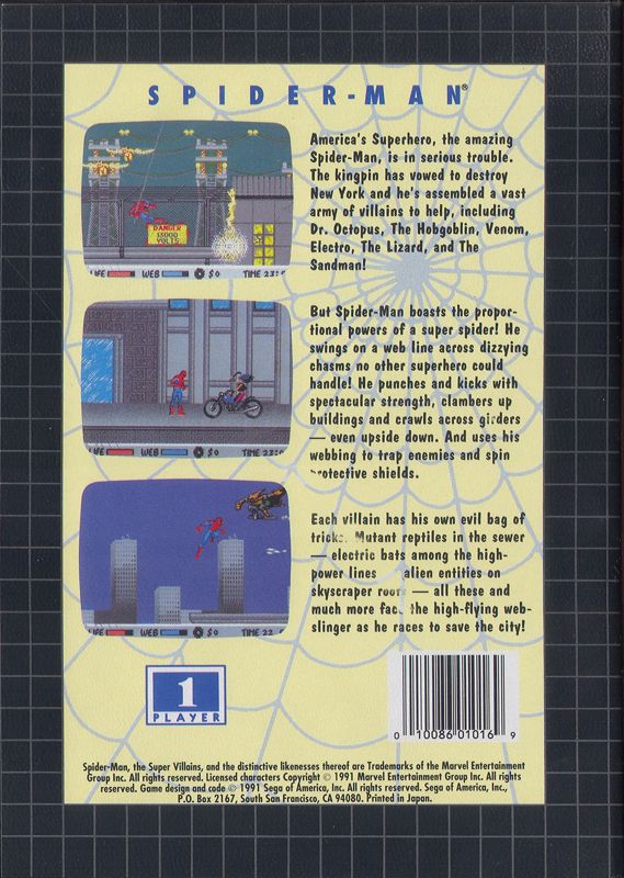 Back Cover for Spider-Man (Genesis)