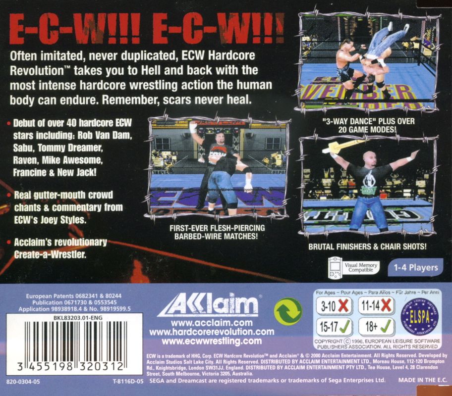 Back Cover for ECW Hardcore Revolution (Dreamcast)