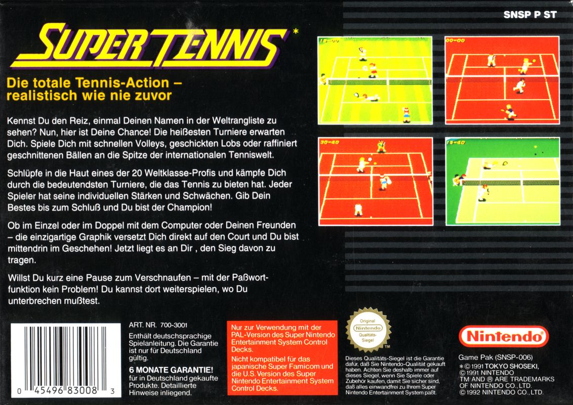 Back Cover for Super Tennis (SNES)