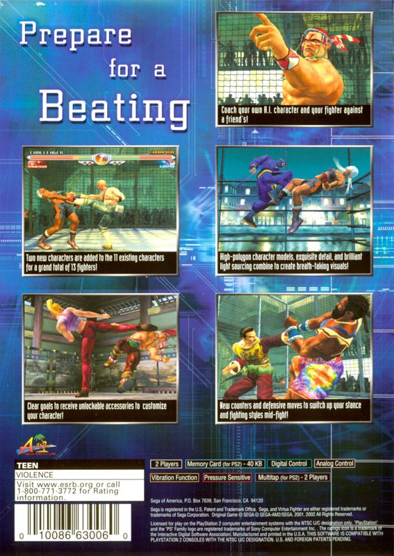Back Cover for Virtua Fighter 4 (PlayStation 2)