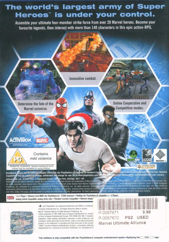 Back Cover for Marvel Ultimate Alliance (PlayStation 2)