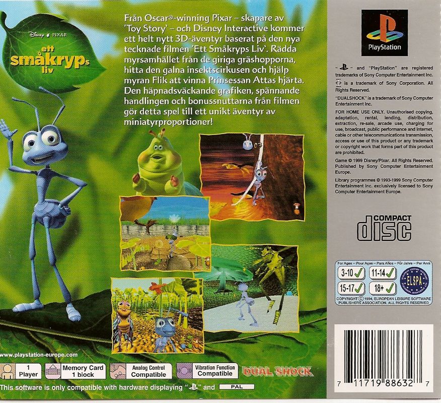 Back Cover for Disney•Pixar A Bug's Life (PlayStation) (Platinum release)