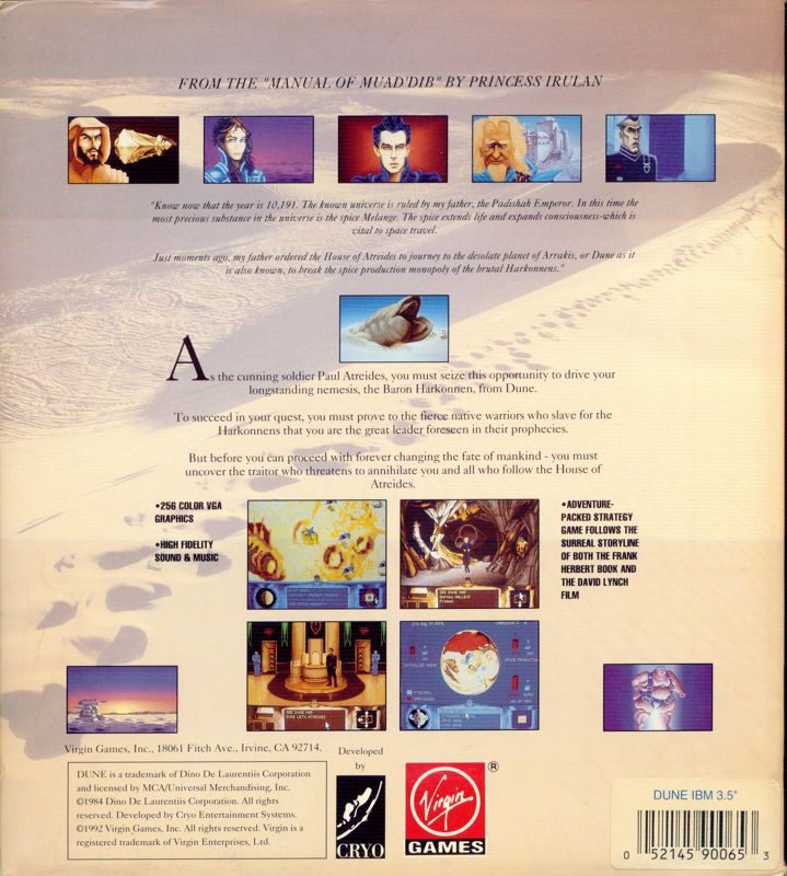Back Cover for Dune (DOS) (3.5'' floppy disk release)
